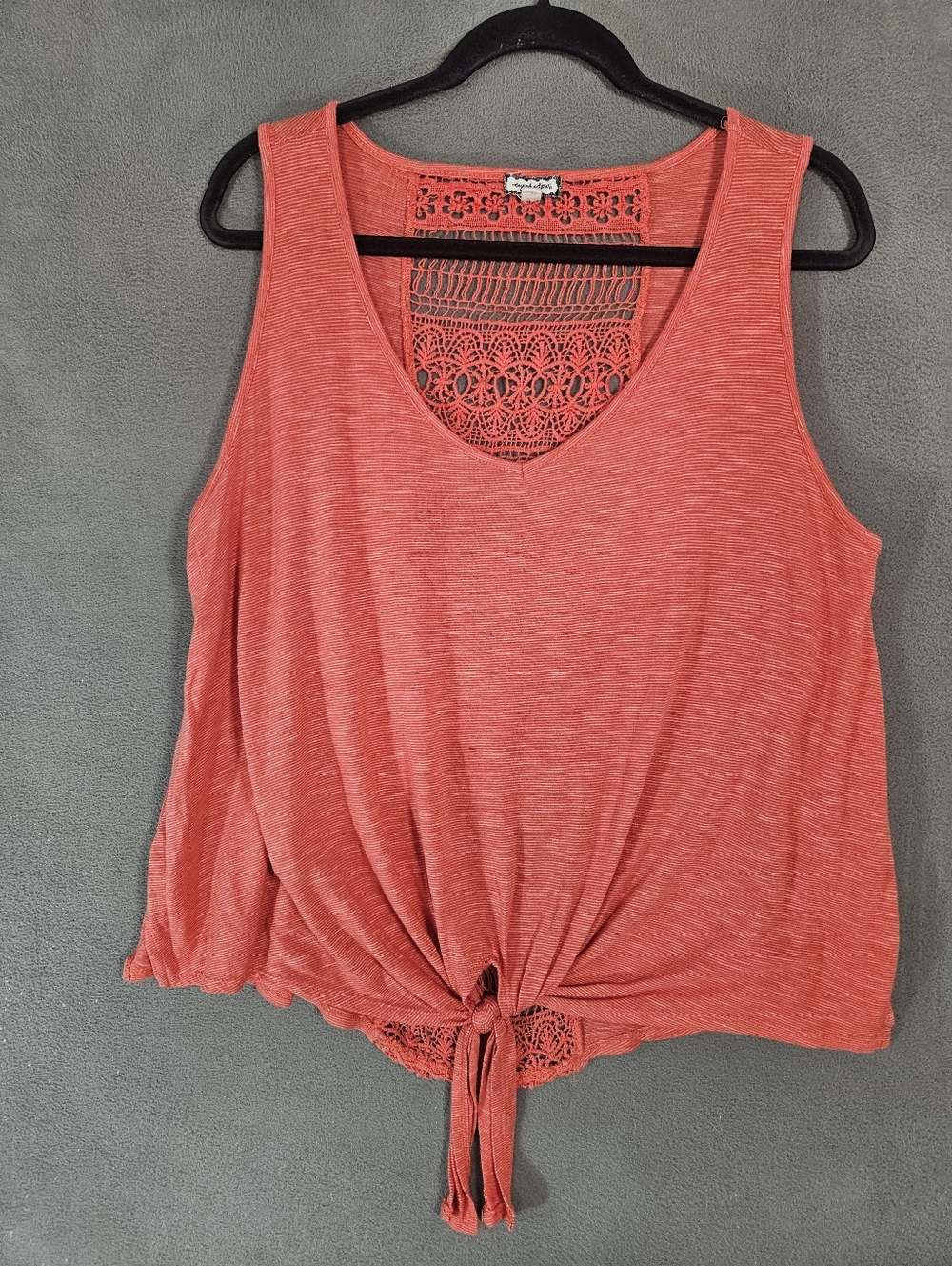 Eyeshadow Womens Plus 1X Tank Top Shirt Croquet Back Vneck Orange Striped Tie